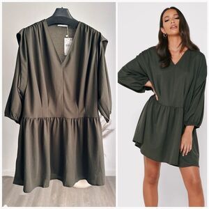 Mango Drop Shoulder Dress With Tucks